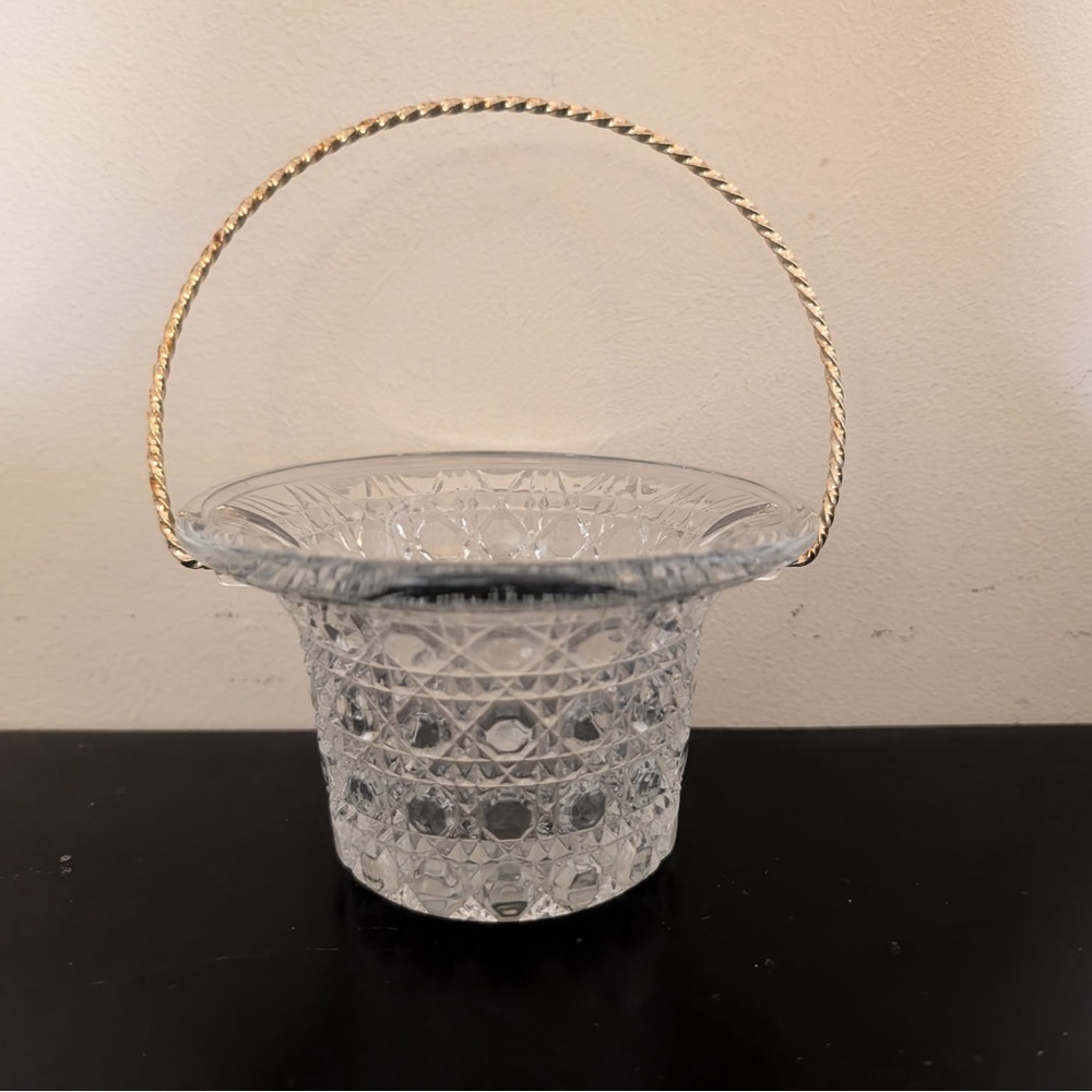 Elegant Glass Basket with Gold Handle